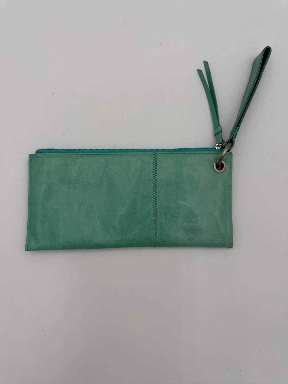 HOBO The Original Vintage Turquoise Leather Wristlet Clutch Geometric Lining